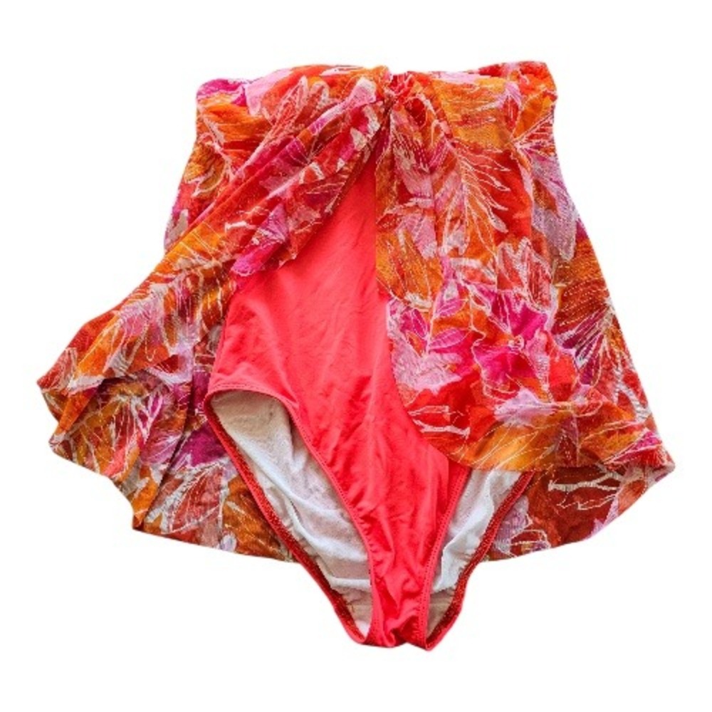 Ralph Lauren Floral‎ Red Pink One Piece Swimming suit with Flowy Cover sz 8